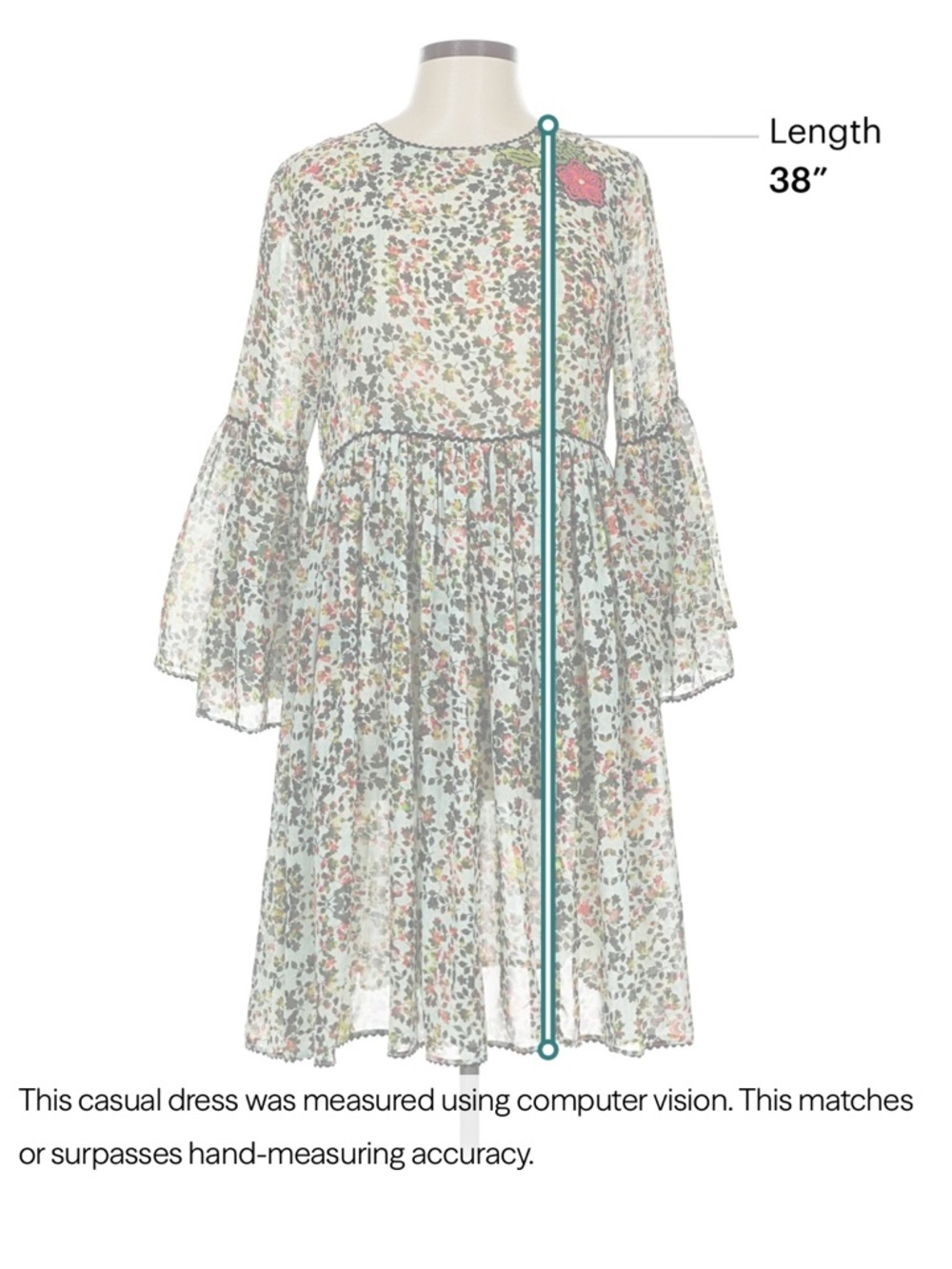 Bhanu by Jyoti Floral Sheer Dress Bell Sleeve Boho Romantic Size 10 - Picture 9 of 10